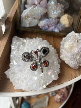 Vintage Sterling Silver Garnet Butterfly Pin